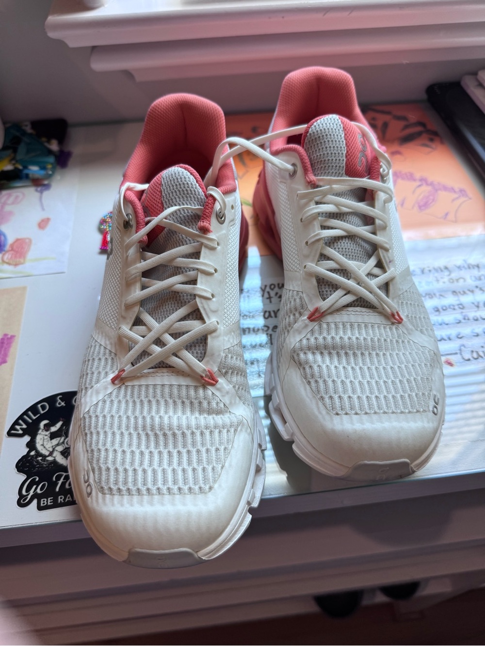 On Running Women’s White and Coral Athletic Running Sneakers